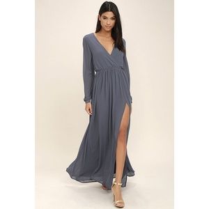 LULU'S SLATE GREY LONG SLEEVE MAXI DRESS